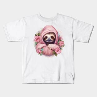 Pink Christmas Sloth Kids T-Shirt